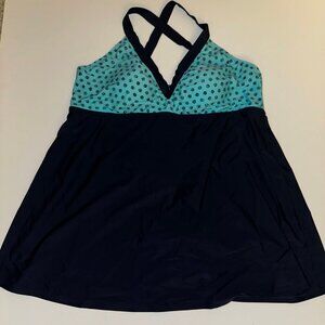 Swimsuits for All Shore Club Plus Size 22 One Piece Skirted Swimsuit NAVY & TEAL